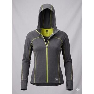 REI Womens Gray Lime Green Quarter Zip Hooded Base Layer Top 853876 Size M